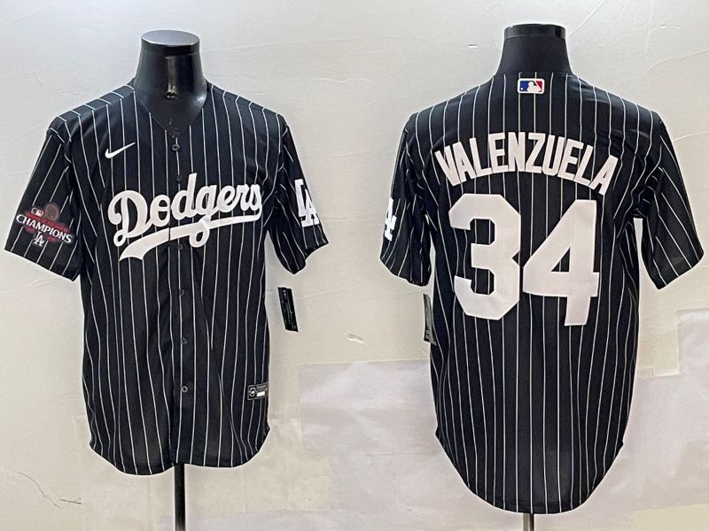 Men Los Angeles Dodgers #34 Valenzuela Black Stripe Jointly Name 2025 Nike MLB Jersey style 3->los angeles dodgers->MLB Jersey